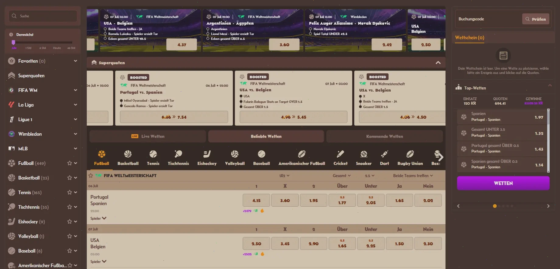 Sportovní sázky a živé kurzy v Alawin Casino